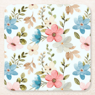 Watercolor Wildflower Floral Pattern Square Paper Coaster