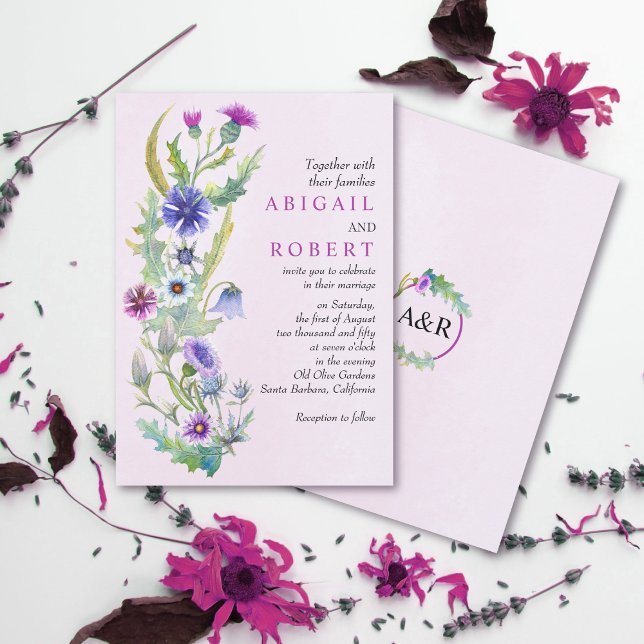 Watercolor wildflower floral pink wedding invitation (Creator Uploaded)