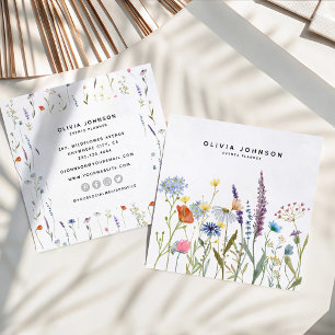 Watercolor Wildflower Floral  Square Business Card