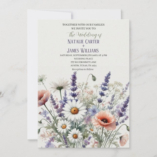 Watercolor Wildflower Floral Wedding Invitation (Front)