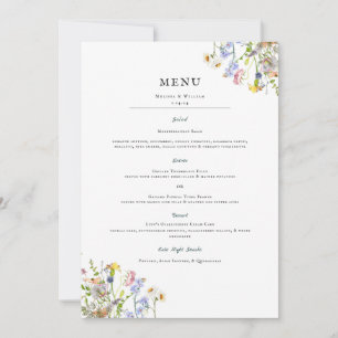 Watercolor Wildflower   Floral Wedding Menu  Invitation