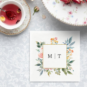 Watercolor Wildflower Floral Wedding Monogram Napkin