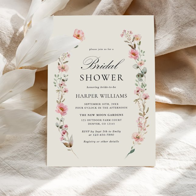 Watercolor Wildflower Floral Wreath Bridal Shower Invitation (Creator Uploaded)
