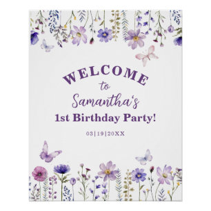 Watercolor Wildflower Garden 1st Birthday Welcome  Poster