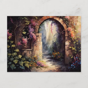 Watercolor Wildflower Garden Arch Entrance Postcard