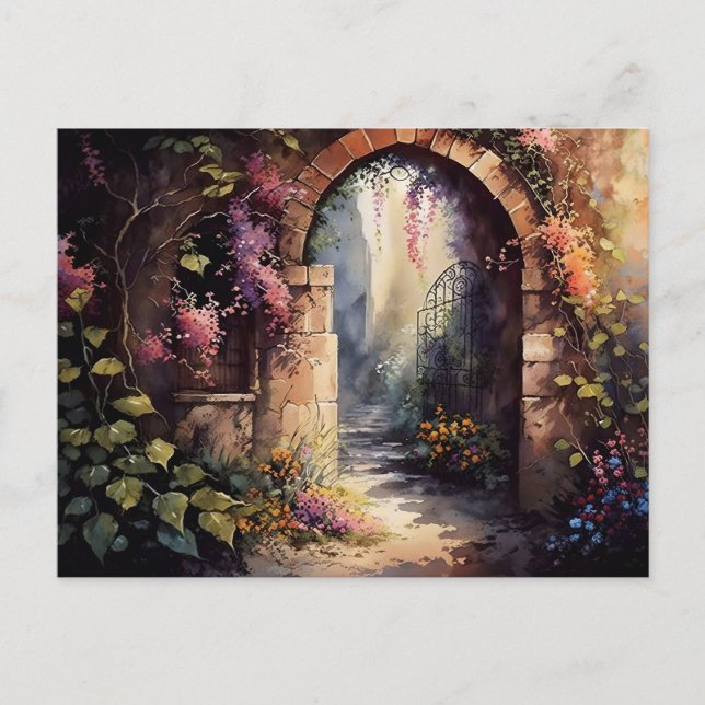 Watercolor Wildflower Garden Arch Entrance Postcard (Front)