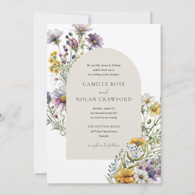Watercolor Wildflower Garden Arch Floral Wedding Invitation (Front)