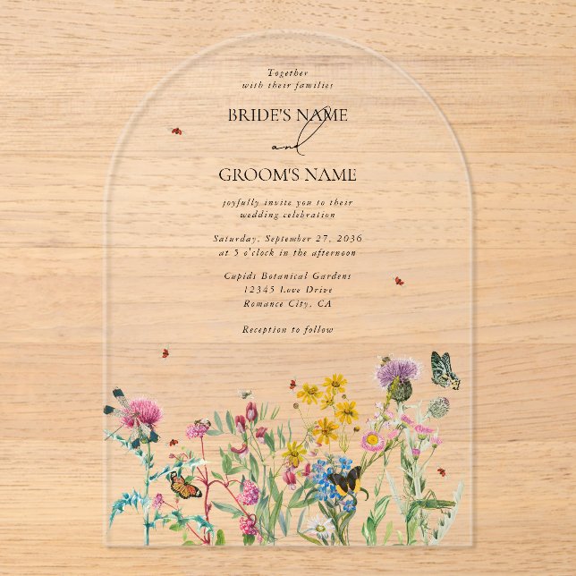 Watercolor Wildflower Garden Clear Wedding  Acrylic Invitations (Front)