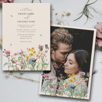 Watercolor Wildflower Garden Couple Photo Wedding 