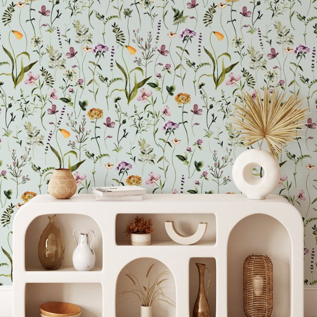 Watercolor Wildflower Garden Floral Wallpaper (In situ)