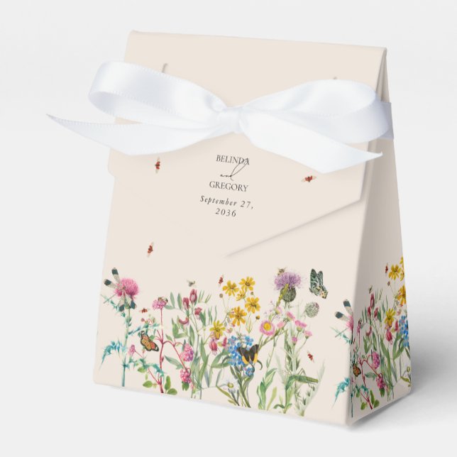 Watercolor Wildflower Garden & Insects Wedding Favour Box (Front Side)