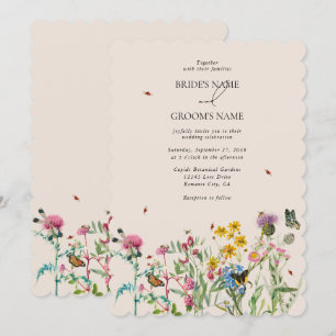 Watercolor Wildflower Garden & Insects Wedding Inv Invitation