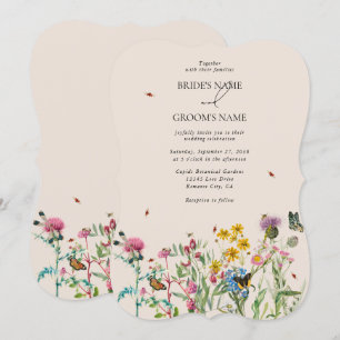 Watercolor Wildflower Garden & Insects Wedding Inv Invitation