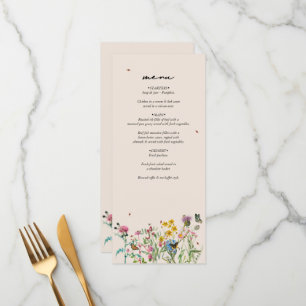Watercolor Wildflower Garden & Insects Wedding Menu
