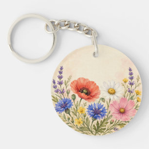Watercolor Wildflower Garden Key Ring