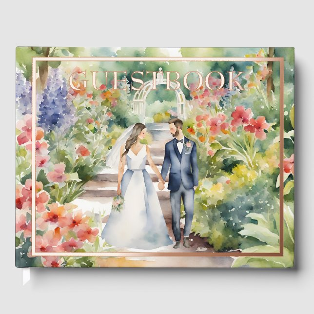 Watercolor Wildflower Garden Spring Wedding  Guest Book (Front)