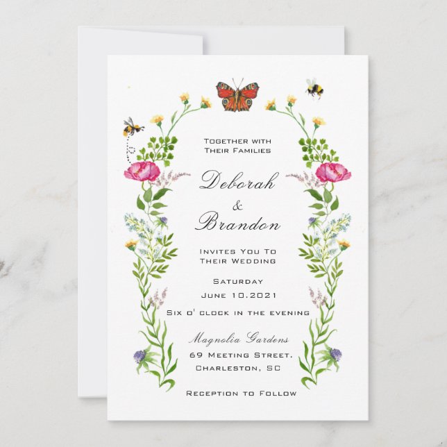 Watercolor wildflower Garden Wedding Invitation (Front)