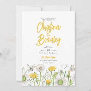 Watercolor Wildflower Garden Yellow Grey Wedding Invitation