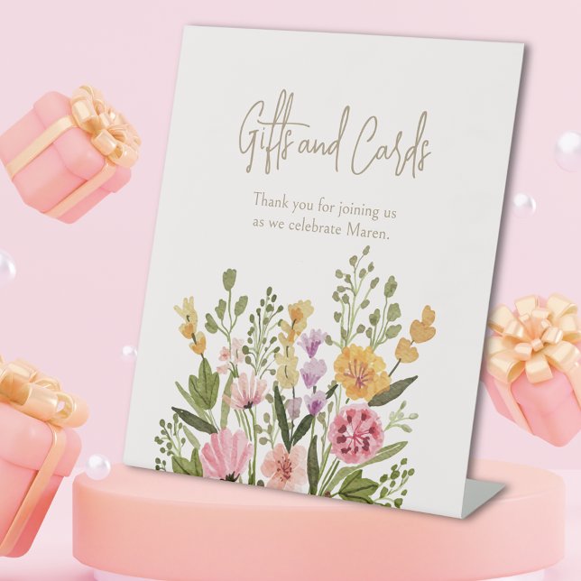 Watercolor Wildflower Gifts & Cards Bridal Shower Pedestal Sign (Watercolor Wildflower Gifts & Cards Bridal Shower Pedestal Sign)