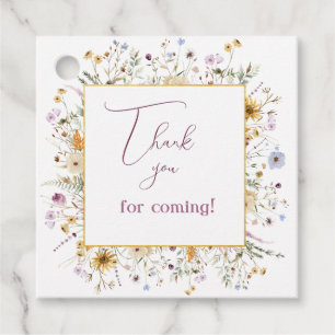 Watercolor Wildflower Gold Frame Birthday Favour Tags