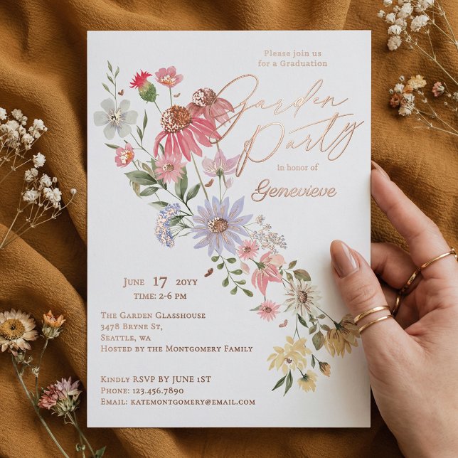 Watercolor Wildflower Graduation Grad Garden Party (Watercolor Wildflower Graduation Grad Garden Party Foil Invitation)