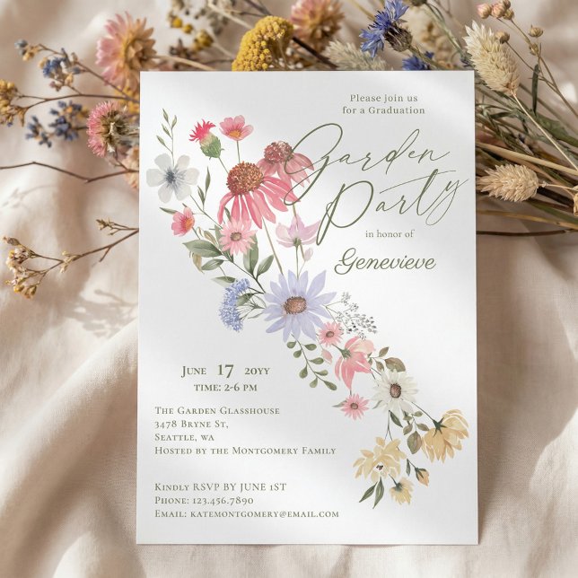 Watercolor Wildflower Graduation Grad Garden Party Invitation (Watercolor Wildflower Graduation Grad Garden Party Invitation)