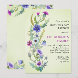 Watercolor wildflower green Mother's Day Brunch Invitation