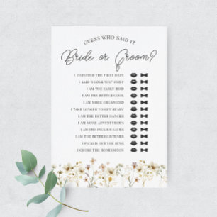 Watercolor Wildflower Guess Bride or Groom Card