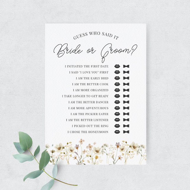 Watercolor Wildflower Guess Bride or Groom Card (Creator Uploaded)