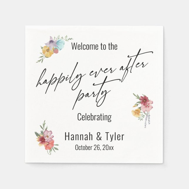 Watercolor Wildflower Happily Ever After Party Napkin (Front)