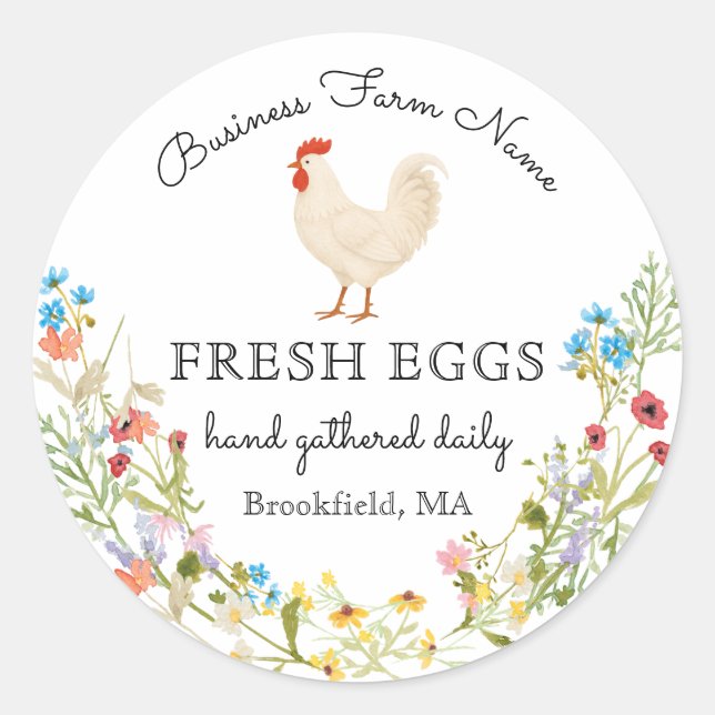 Watercolor Wildflower Hen Chicken Egg Carton Label (Front)