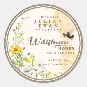 Watercolor Wildflower Honeycomb Bee Honey Label