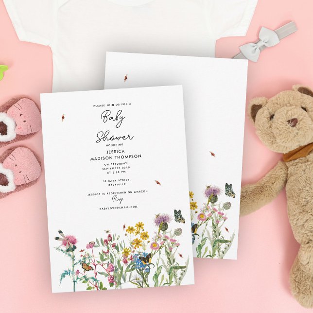 Watercolor Wildflower Insects Floral Baby Shower Invitation (Watercolor Wildflower Insects Floral Baby Shower Invitation)