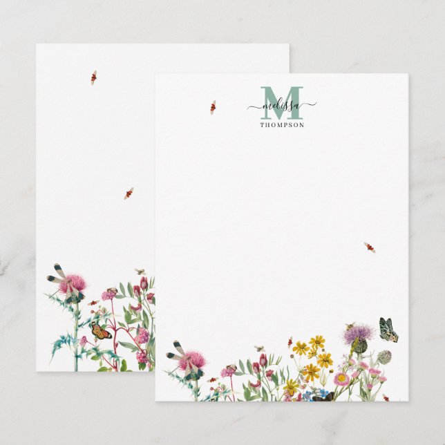 Watercolor Wildflower Insects Floral Spring Garden Card (Front/Back)
