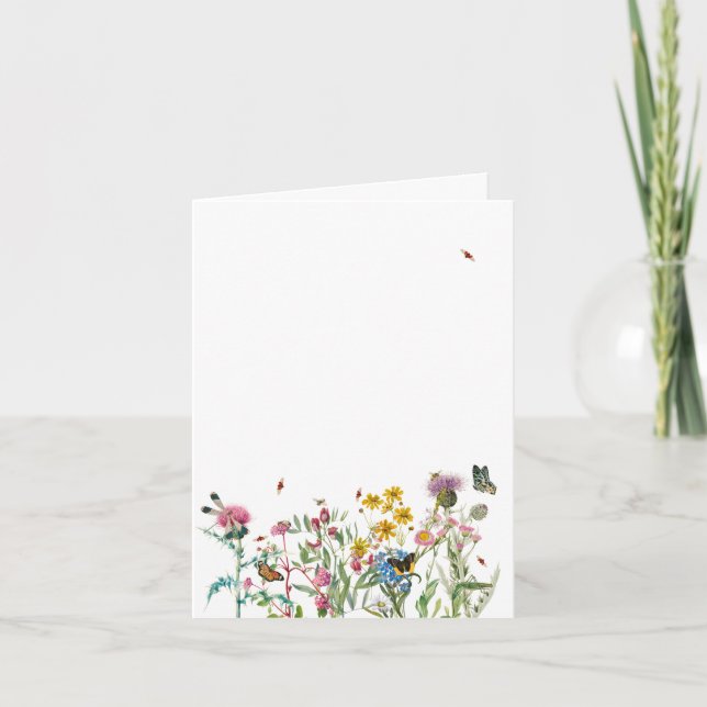 Watercolor Wildflower Insects Floral Spring Garden Card (Front)