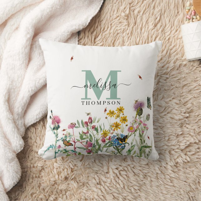 Watercolor Wildflower Insects Floral Spring Garden Cushion (Blanket)
