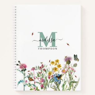Watercolor Wildflower Insects Floral Spring Garden Notebook