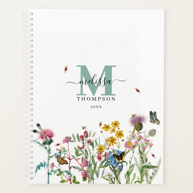 Watercolor Wildflower Insects Floral Spring Garden Planner (Front)