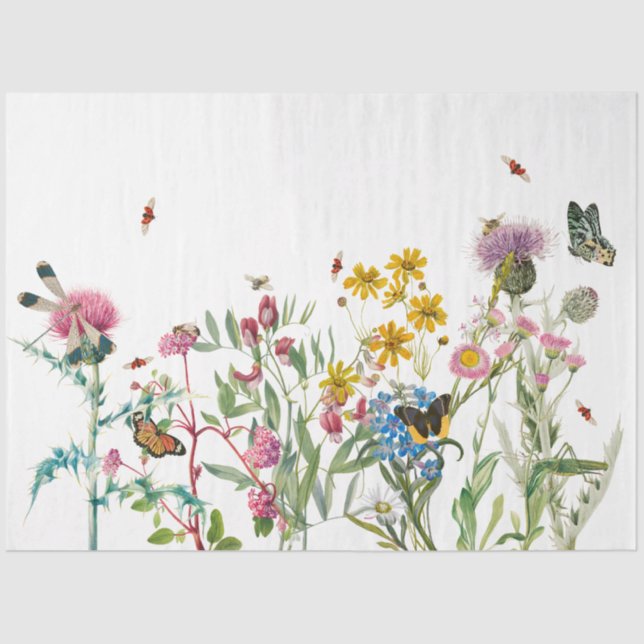 Watercolor Wildflower Insects Floral Spring Garden Tissue Paper (Front)