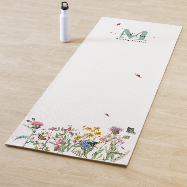Watercolor Wildflower Insects Floral Spring Garden Yoga Mat (In Situ)