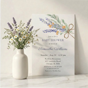 Watercolor Wildflower Lavender Baby Shower Invitation