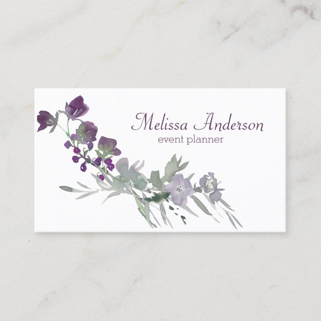 Watercolor Wildflower Lavender Floral Business Card (Front)