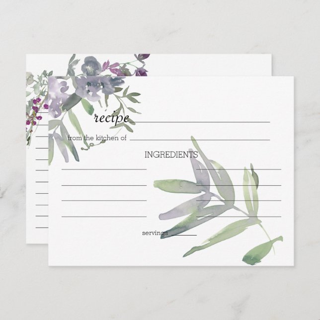 Watercolor Wildflower Lavender Wedding Recipe Card (Front/Back)