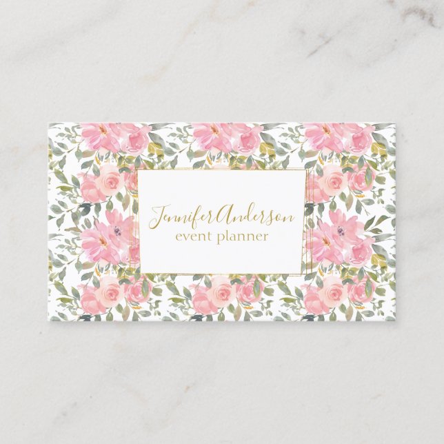 Watercolor Wildflower Lush Blush Pink Floral Business Card (Front)