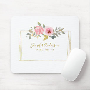 Watercolor Wildflower Lush Blush Pink Floral Mouse Mat