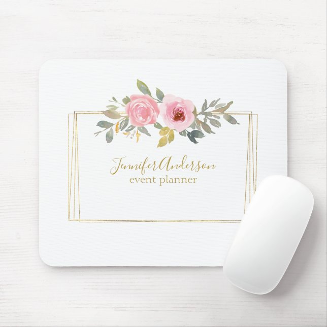 Watercolor Wildflower Lush Blush Pink Floral Mouse Mat (With Mouse)