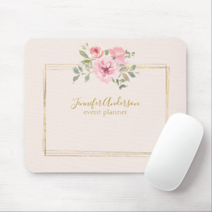 Watercolor Wildflower Lush Blush Pink Floral Mouse Mat