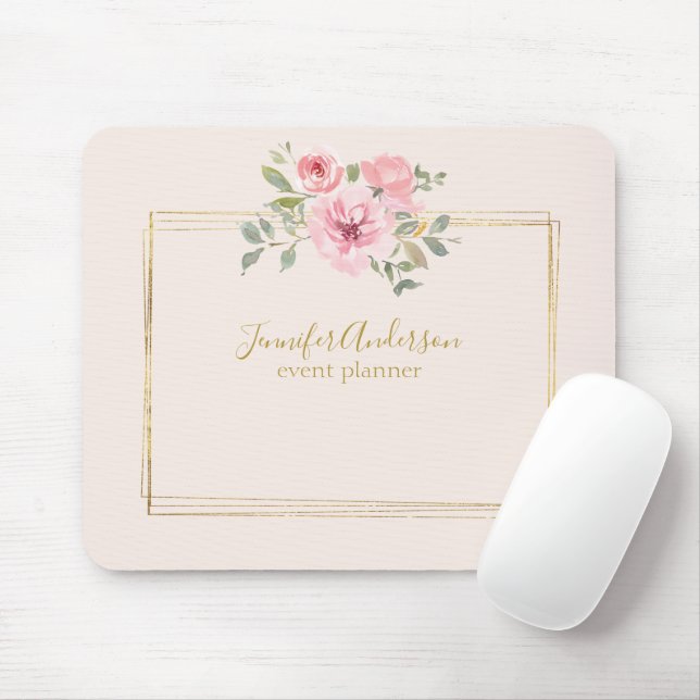 Watercolor Wildflower Lush Blush Pink Floral Mouse Mat (With Mouse)