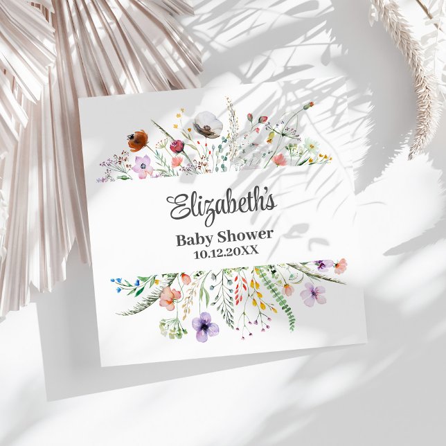 Watercolor Wildflower Meadow Baby Shower  Napkin (Watercolor Wildflower Meadow Baby Shower Napkins on a sunny white table.)