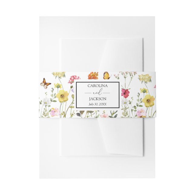 Watercolor Wildflower Meadow Botanical Wedding Invitation Belly Band (Front Example)